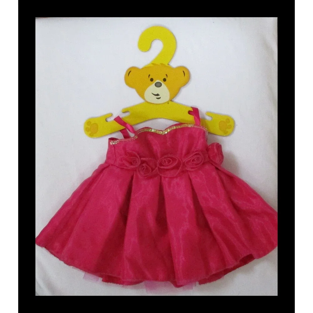 Build A Bear Workshop Fuchsia Pink Party Gown with Roses & Sequins Trim w/Hanger